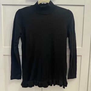 Splidom Mock Neck Ruffle Trim Sweater, Size S/M 100% Wool, Quiet Luxury Knitwear